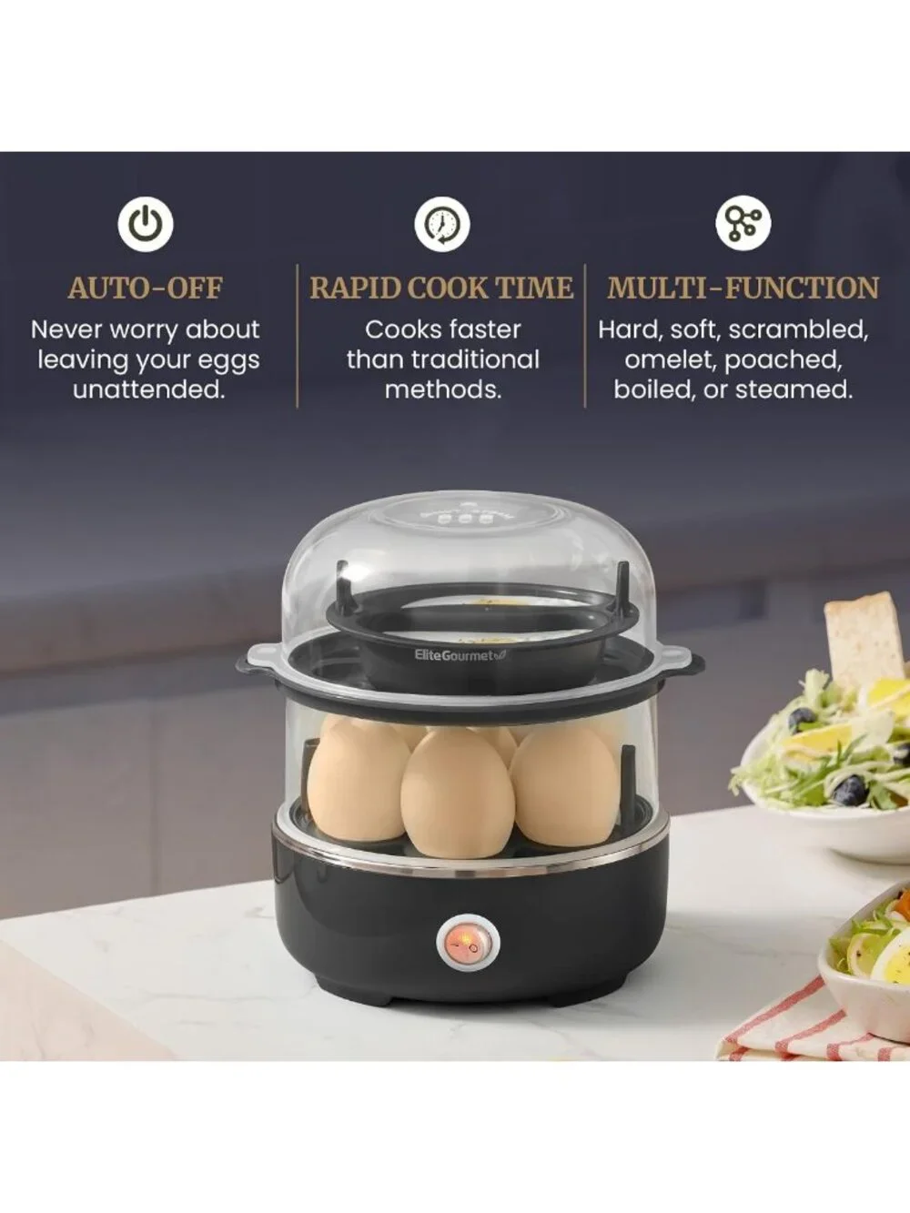 Stainless Steel Egg Cooker - 14-Egg Capacity, Auto Shut-Off, Soft/Hard Boiled